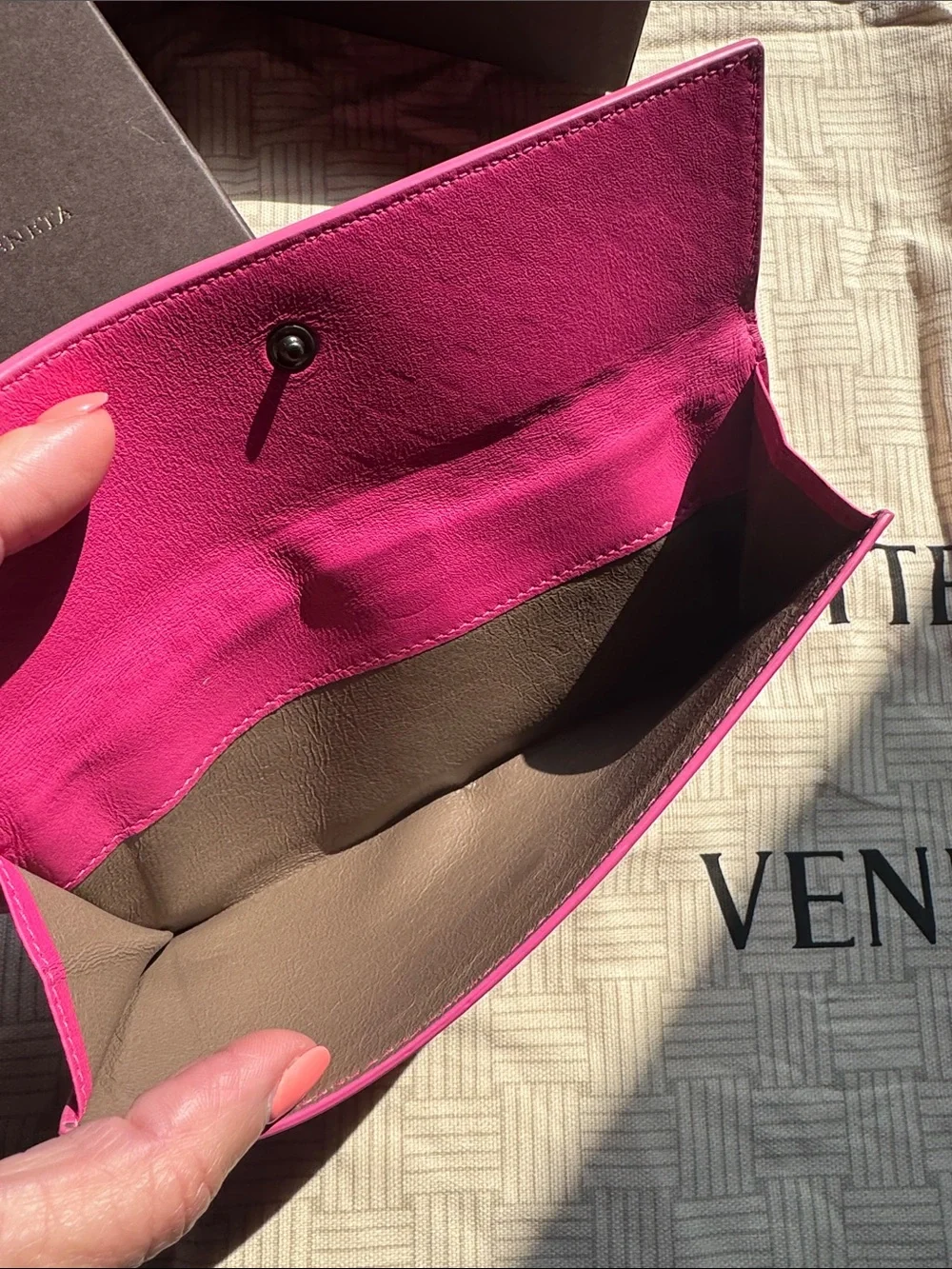 Bottega Veneta Hot Pink Intrecciato Fold-Over Wallet